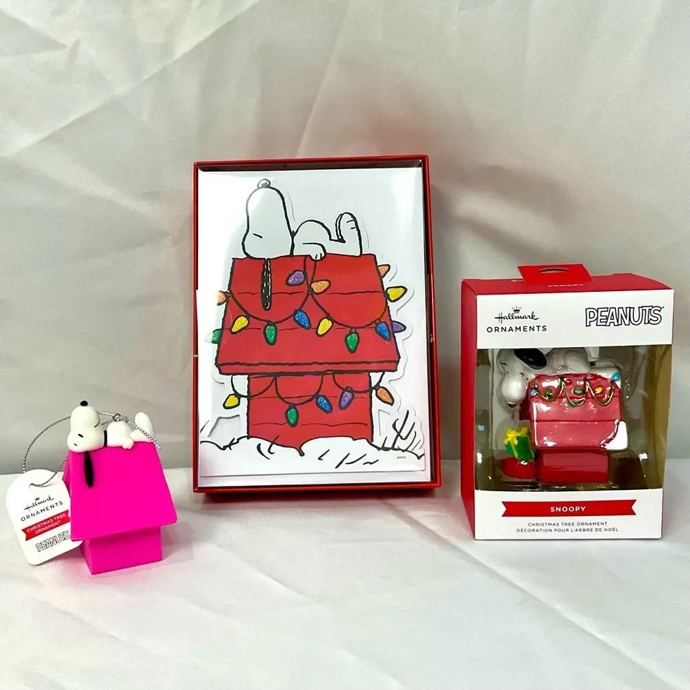 Snoopy Ornaments & Card Bundle Lot Set New Hallmark Holiday Christmas Peanuts